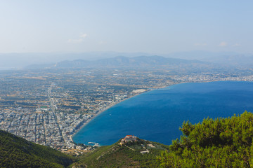 Fototapeta premium Panoramic view of Loutraki and Aegean sea, Greece in a summer day