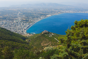 Fototapeta na wymiar Panoramic view of Loutraki and Aegean sea, Greece in a summer day