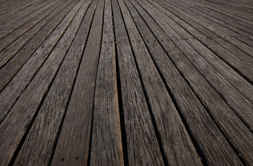 Wooden texture. Old terrace board. Background of old natural wooden dark empty deck with messy and grungy crack beech, oak tree floor texture inside vintage, retro perfect blank.