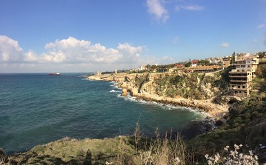 Panoramic landscape of the sea shore near Byblos and Amchit in Lebanon
