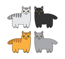 Vector set bundle of hand drawn doodle sketch different colored cats isolated on white background