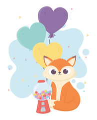 Obraz na płótnie Canvas happy day, little fox candies and balloons