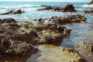 Stones on the seashore in the afternoon