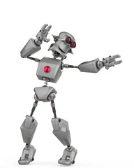 funny grey robot cartoon air surf in a white background