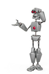 funny grey robot cartoon is watching in a white background