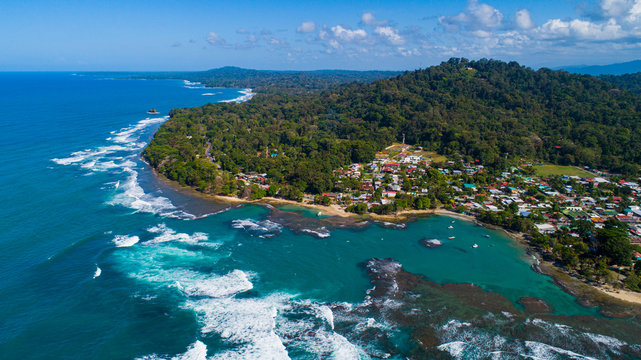 Aerial View to Puerto Viejo a caribbean Town in Costa Rica