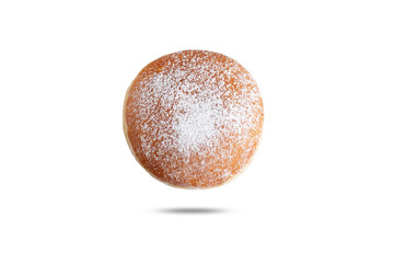  fresh donut sprinkled with powdered sugar. isolate on white background