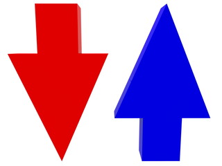Two arrows in red and blue colors