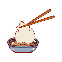 dumpling in with sauce food japanese menu cartoon isolated icon
