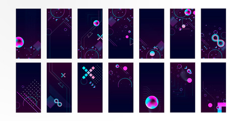 Set of banner style of cosmos universe stars galaxy dark blue 3d futuristic background modern planets neon