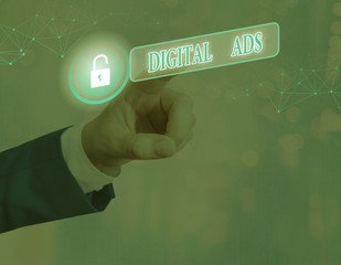 Conceptual hand writing showing Digital Ads. Concept meaning uses the Internet to deliver...