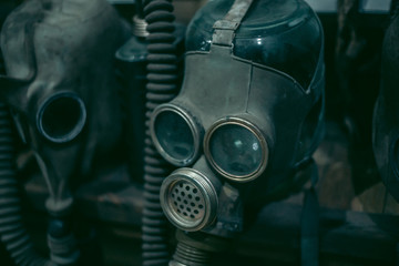 Old Soviet gas masks against radiation that were used during the liquidation of the Chernobyl...