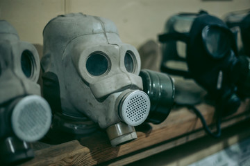 Old Soviet gas masks against radiation that were used during the liquidation of the Chernobyl...