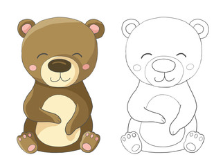 Obraz na płótnie Canvas Children coloring book cute brown bear forest cartoon colorless colored isolated on white background