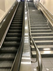 Empty stairs and escalators in subway station