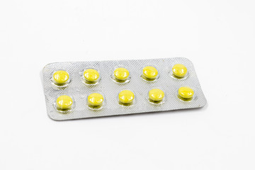 pills in blister isolated on white background
