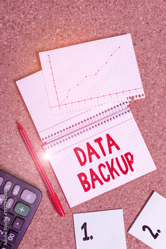 Poster word writing text data backup. business photo showcasing copy of important data that is stored on an
