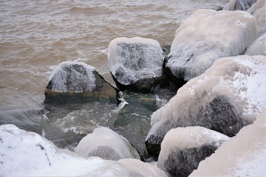 Ice Covered Rocks In Lake Superior