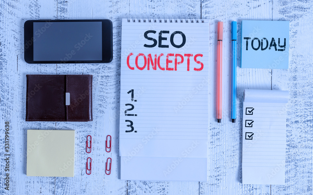 Poster word writing text seo concepts. business photo showcasing a process of increasing the quality of web