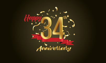 Anniversary celebration background. with the 34th number in gold and with the words golden anniversary celebration.