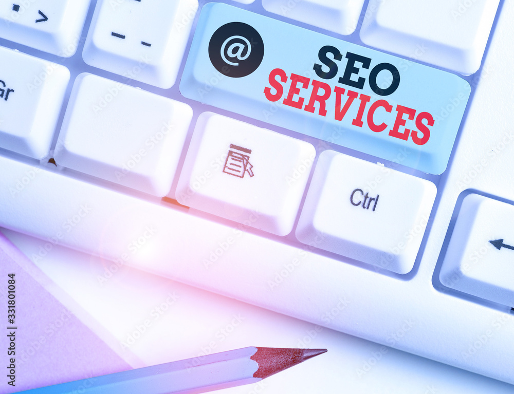 Poster text sign showing seo services. business photo text suite of techniques and procedures to surge webs