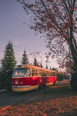 Fototapeta na wymiar old red tram