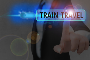 Conceptual hand writing showing Train Travel. Concept meaning to make a journey a long distance by...