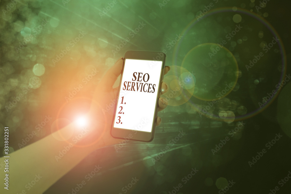 Poster text sign showing seo services. business photo text suite of techniques and procedures to surge webs