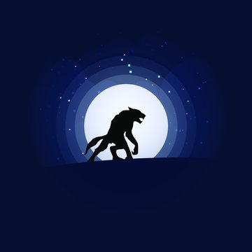 Werewolf silhouette halloween night background with moonlight vector illustration. Werewolf silhouette,halloween night background moonlight vector illustration. Vector illustration head ferocious wolf