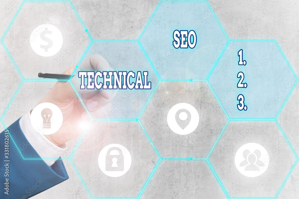Poster conceptual hand writing showing technical seo. concept meaning optimization of website that doesn t 