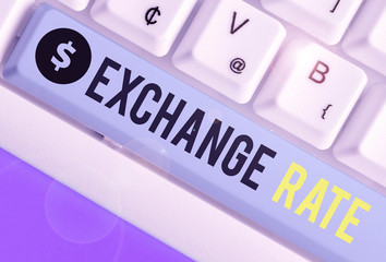 Conceptual hand writing showing Exchange Rate. Concept meaning value of one currency for the...