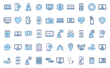 Isolated health online line and fill style icon set vector design