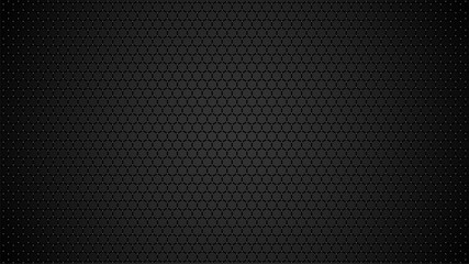 Fototapeta na wymiar Abstract Black Background. Grey Hexagon Pattern Backdrop. Dark Honeycomb Vector Illustration. Carbon science style. For business technology presentation. Random dot circle texture. Copy space
