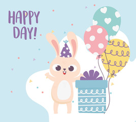 happy day, rabbit party hat and gift box balloons