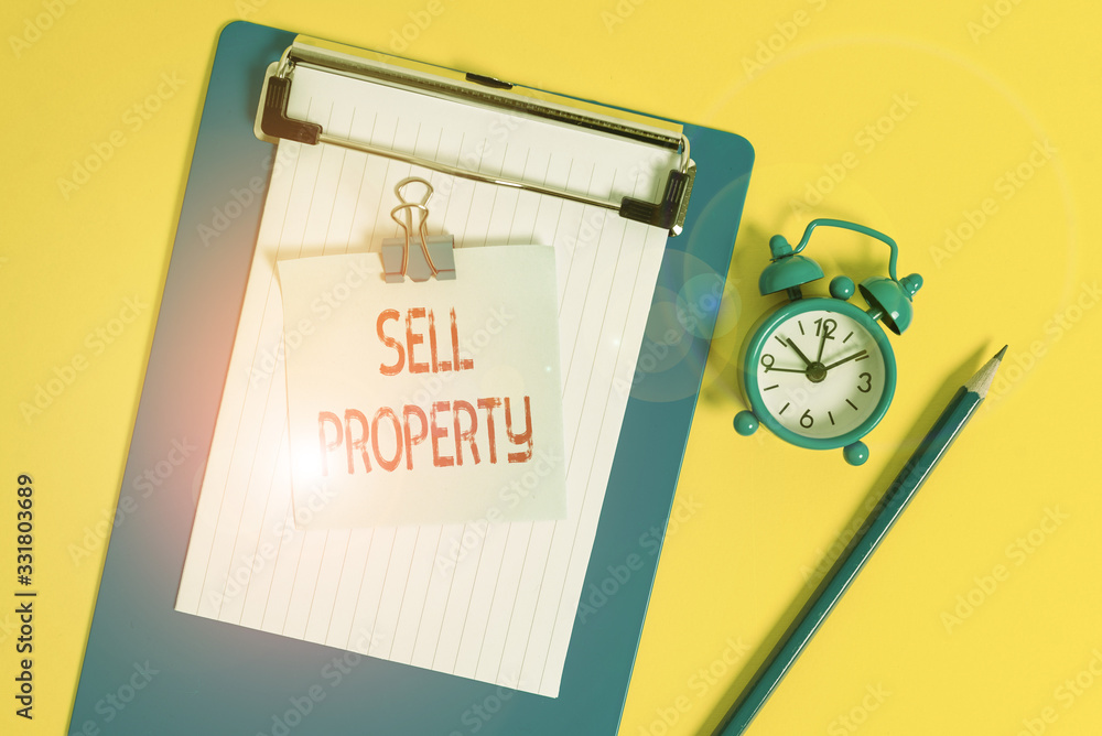Poster text sign showing sell property. business photo text accepting an offer of money in return for the p
