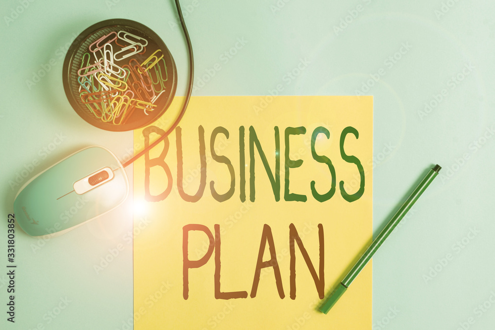 Poster writing note showing business plan. business concept for the document setting out a business future 