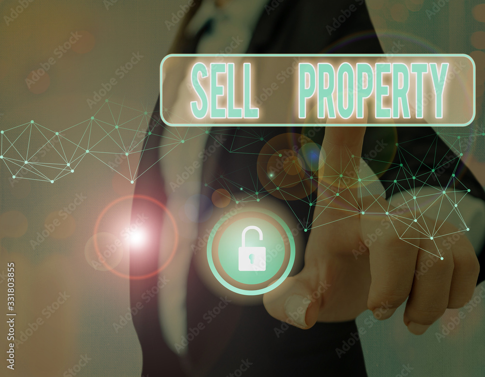 Poster writing note showing sell property. business concept for accepting an offer of money in return for t