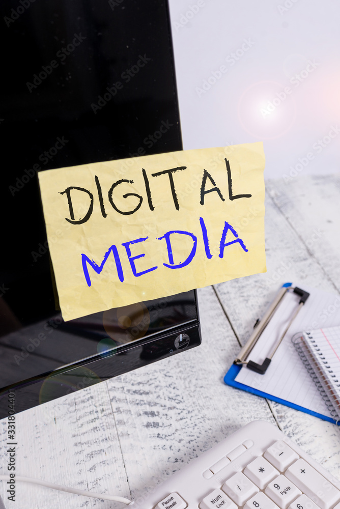 Poster conceptual hand writing showing digital media. concept meaning digitized content that can be transmi