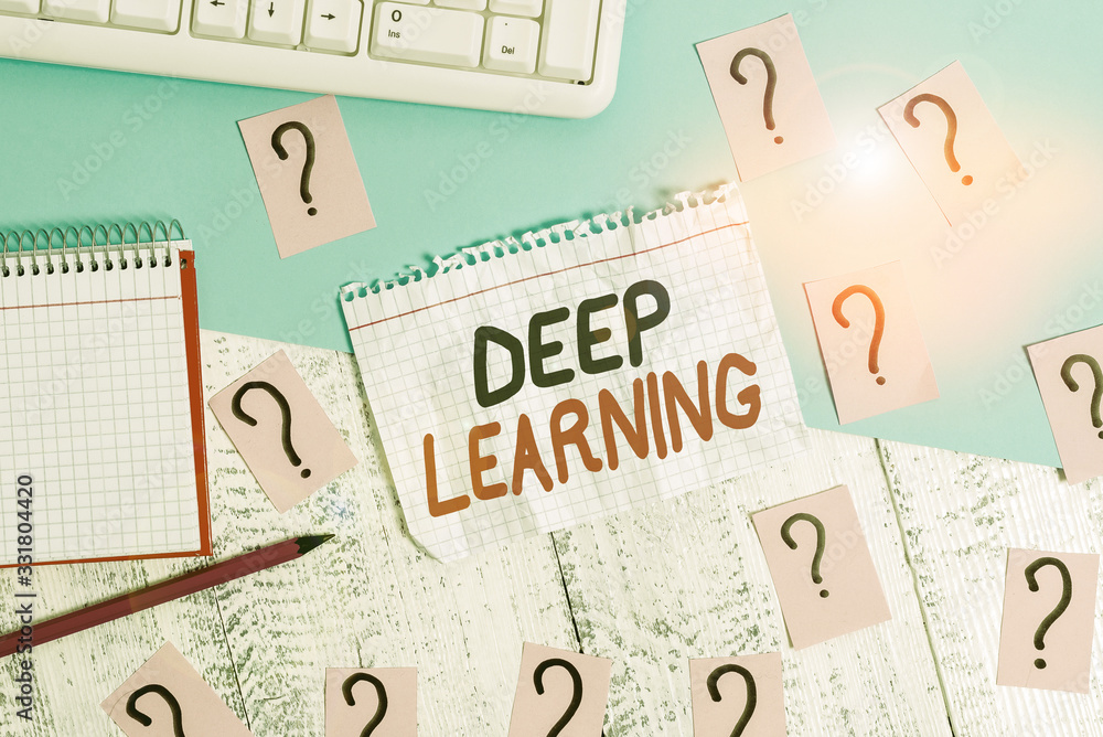 Poster conceptual hand writing showing deep learning. concept meaning the collection of algorithms used in 
