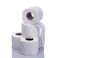 White toilet paper rolls isolated on a white background