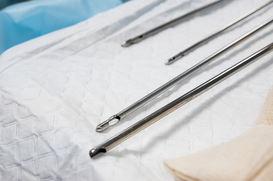 Long surgery cannulas used for liposuction (Selective focus)