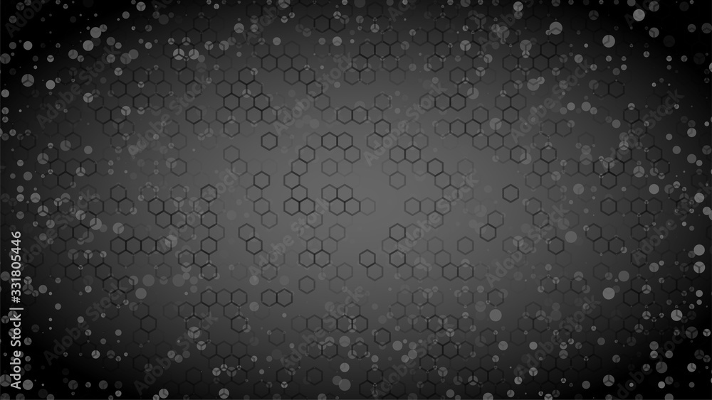 Poster abstract black background. grey hexagon pattern backdrop. dark honeycomb vector illustration. carbon