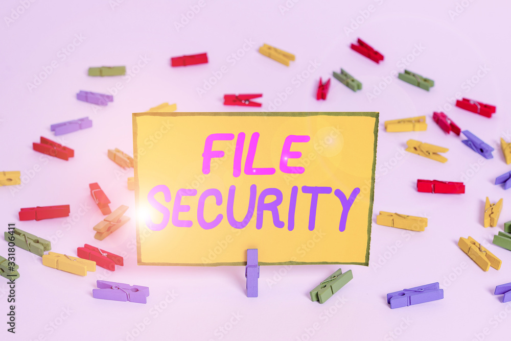 Poster writing note showing file security. business concept for protecting digital data such as those in a 