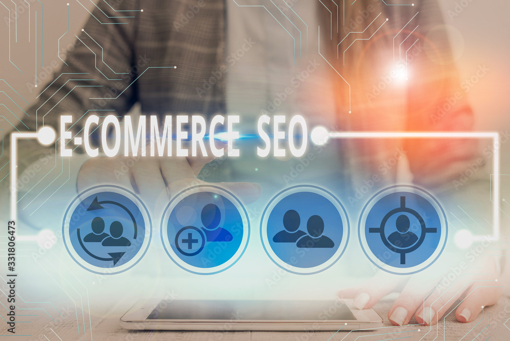 Poster writing note showing e commerce seo. business concept for making your online store more visible in t