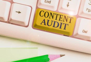 Word writing text Content Audit. Business photo showcasing process of evaluating content elements...