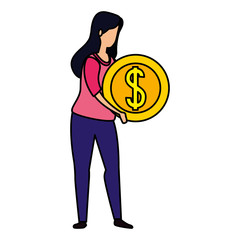 woman and coin money cash isolated icon vector illustration design