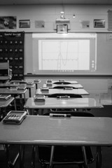 Classroom desks with calculators