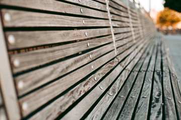 Wooden bench in the city in autumn