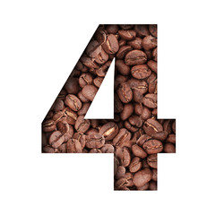 Stencil of the number 4 on a background of coffee beans.