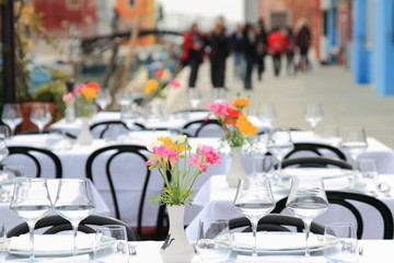 Terrace seat of Restaurant at Venice Italy
